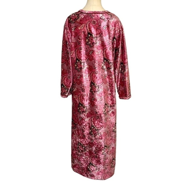 VINTAGE carroll reed pink velour paisley floral zippered lounge dress robe L/XL - Picture 3 of 13